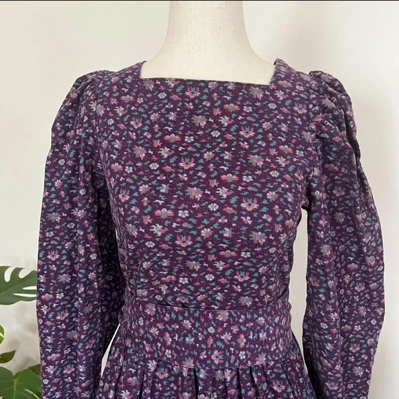 Vintage 80s Laura Ashley Prairie Needlecord Cottagecore Puff Shoulder Dress - Picture 3 of 11